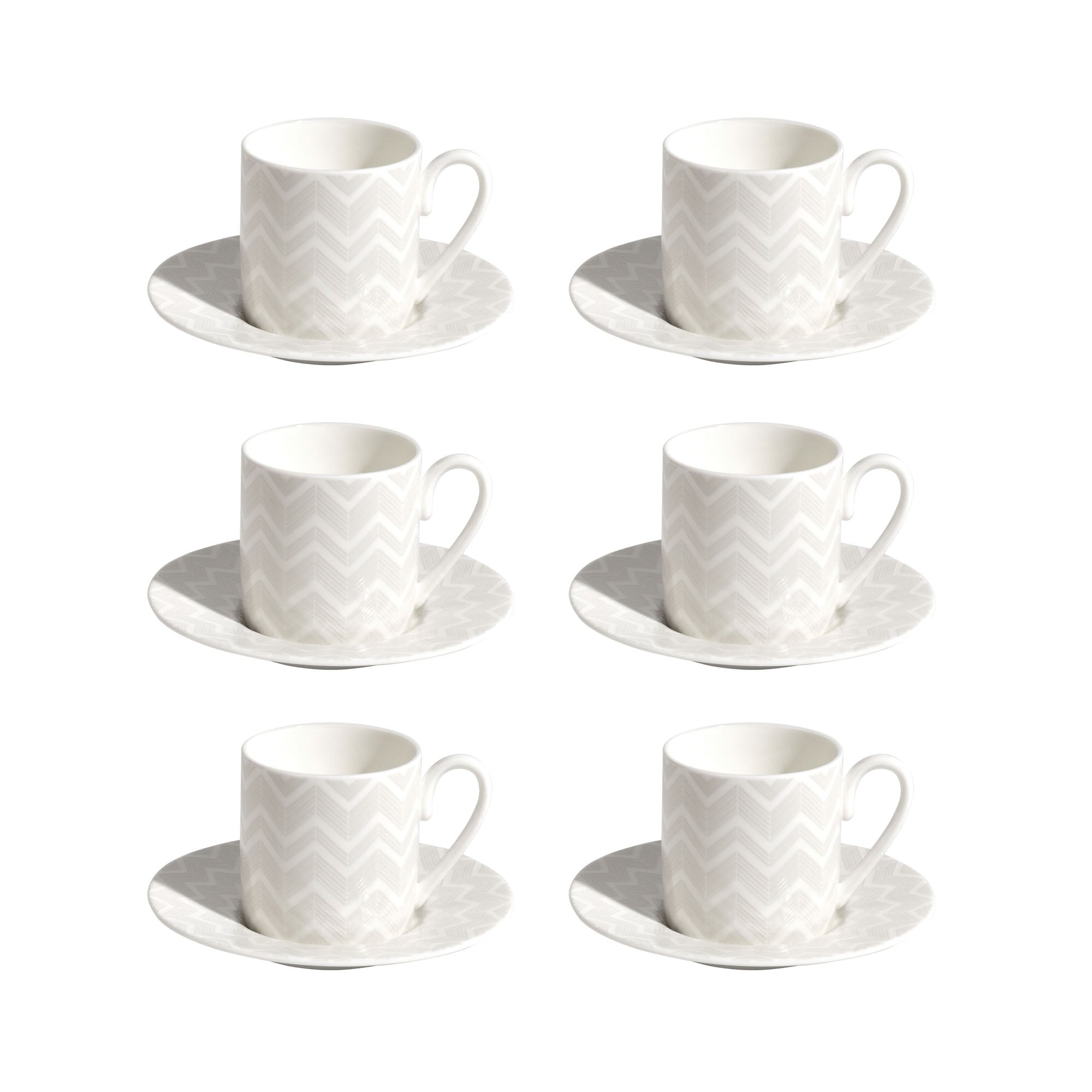 MISSONI - COFFEE CUPS WITH SAUCER ZIG ZAG WHITE - SET OF 6